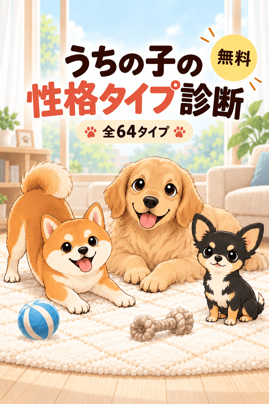 うちの子って、どんな子? うちの子の性格タイプ診断 — 表情のちがう犬たちのイラスト